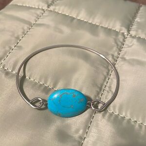 Silver and Turquoise Oval Stone Bracelet